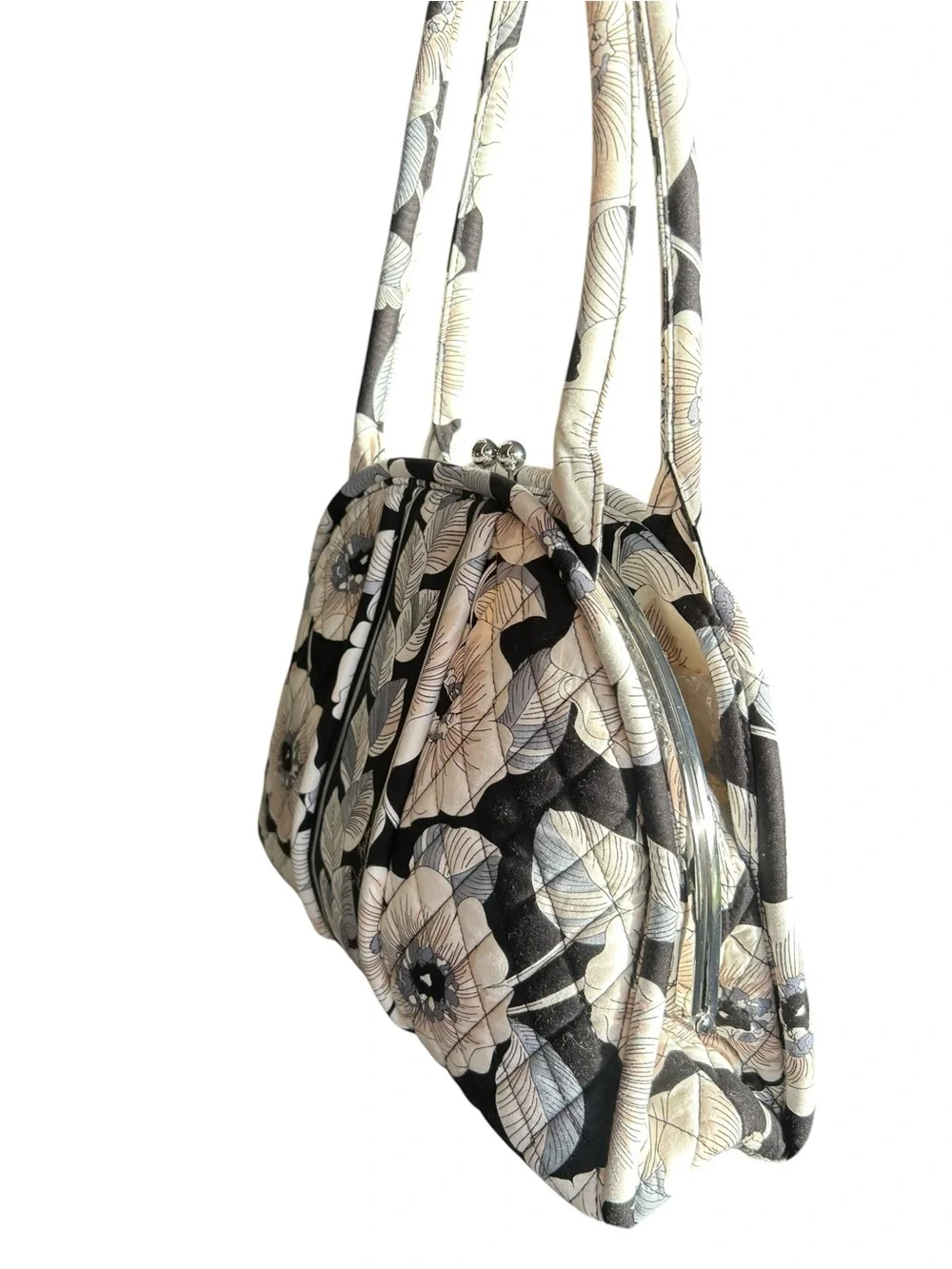 Vera Bradley Quilted Floral Dome Bag in Navy and Cream, Kisslock closure